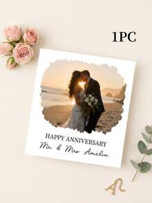 1/3pcs Custom Photo And Text Anniversary Greeting Card, Personalized Oil‑Painting Style Picture Card, Happy Anniversary Keepsake Card For Couple - Multicolor - View 8