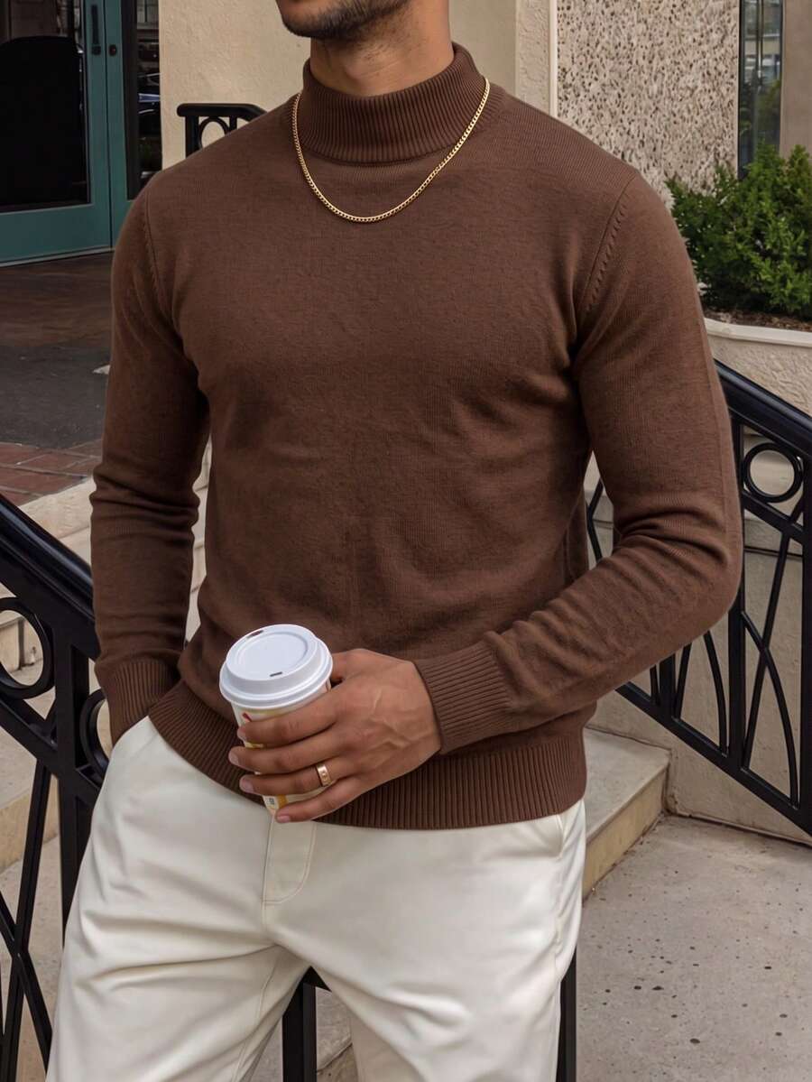 New Men's Casual Versatile Comfortable Minimalist Top - Brown - View 1