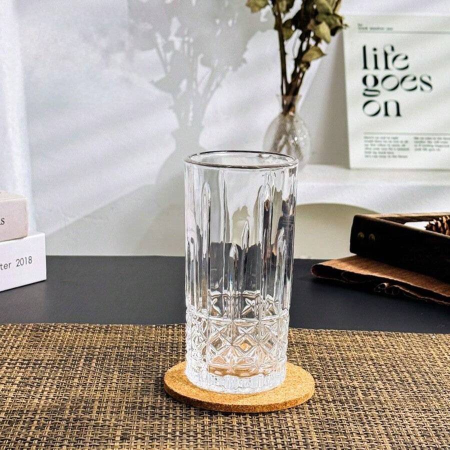 6-Piece Minimalist Transparent Glass Water Cup Set, Suitable For Home Use, Coffee Cups, Juice Cups, Whiskey Cups, Straight-Sided Textured Beverage Cups, Multiple Sizes Available, Party Table Cups. - DM336-2 (370ml) - View 1