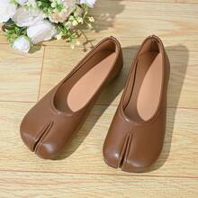 Korean Style Minimalist Split Toe Design Low Vamp Shoes, Comfortable Soft Sole Commuter Slip-On Flat Shoes For Women - Brown - View 6
