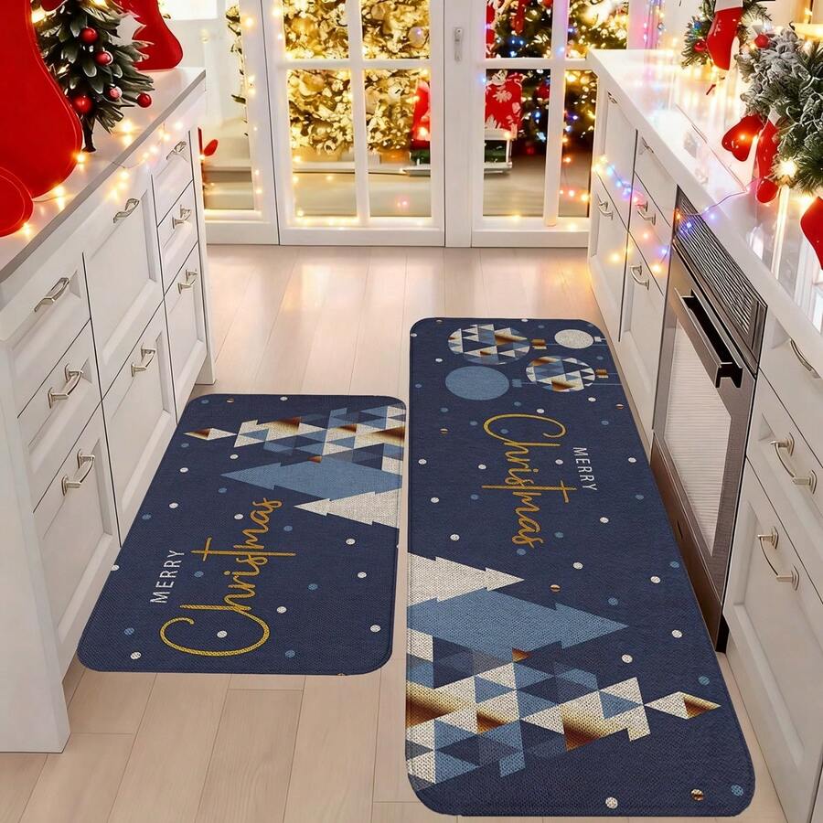 1/2/3pcs Christmas Theme Kitchen Rug, Flannel Kitchen Rug, Comfortable Soft Absorbent Non-Slip Machine Washable With Anti-Slip Backing, Multi-Functional Home Floor Mat Suitable For Doorway, Living Room, Bedroom, Kitchen, Dining Room, Bathroom, Laundry Room, Patio, Entryway, Christmas Holiday Decoration Mat - Multicolor - View 1
