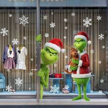 The Grinch 2pcs/Set Christmas Static Glass Stickers, Holiday Window Decals, Funny Christmas Style, Removable Decorative Stickers, Suitable For Winter Store Windows, Home Glass Windows, Shopping Mall Store Decor, Christmas Theme Party Scenes - Multicolor - View 5