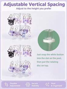 Multi-Functional Keychain Organizer Rack, 16-24 Hooks, 360° Rotating, Adjustable Height, Can Store Keychains, Jewelry, Brooches, Accessories, Capsule Toys, Desktop Decoration, Christmas, Valentine's Day, Back To School Gifts - Clear - View 6