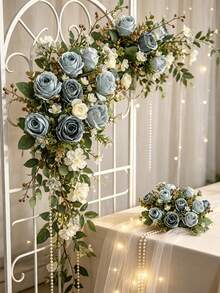1pc Artificial Rose Bouquet, Suitable For Home Decor, Kitchen Decor, Autumn Decor, Outdoor Decor, Table Decor, Wedding Decor, Artificial Plants, Women's Gift, Back To School - Blue - View 1