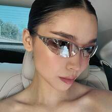 1pc Y2K Rimless Cut-Edge Silver Cat Eye Women's Fashion Glasses Summer Vacation Travel Beach Accessory Street Style Glasses - Mercury - View 1
