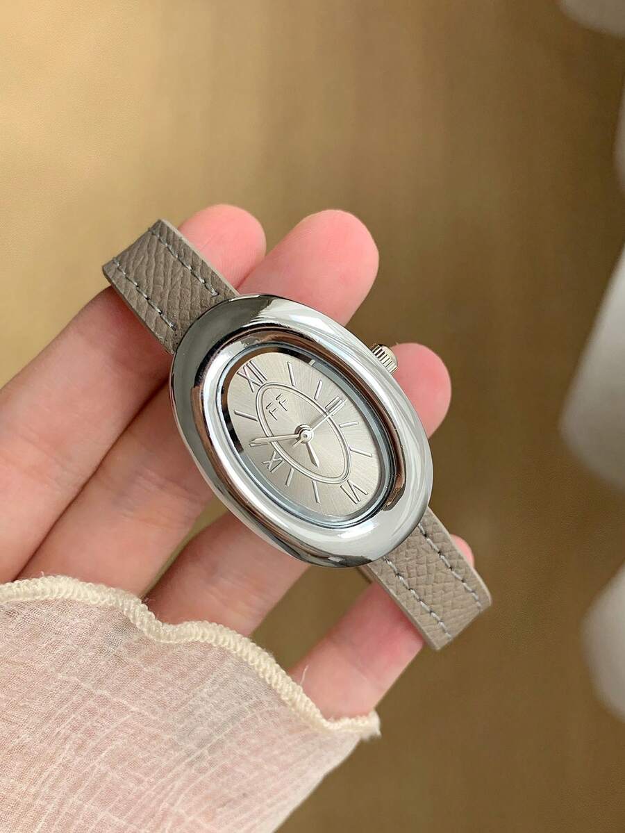 1件灰色錶盤銀色錶殼可調節灰色PU錶帶小巧優雅女款石英手錶，適合日常佩戴 - 灰色 - 查看 1