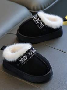 Children's Indoor Slippers, Simple Design, Girls/Boys Non-Slip Warm Fuzzy, Soft Sole Comfortable - Black - View 5