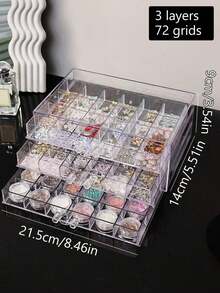 1 pieza Caja de almacenamiento de decoración de uñas con rhinestones de múltiples funciones, práctica y de moda, de acrílico transparente y multicapa, adecuada para anillos, aretes, collares, pulseras y otras joyas, decoración de habitación 45FY - Nivel 5-120 celdas - Ver 15