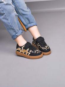 Leopard Print Kids Thick Sole Sneakers, Hook And Loop Anti-Slip, Unisex Casual Sports Shoes, Spring/Autumn New Style - Black - View 2