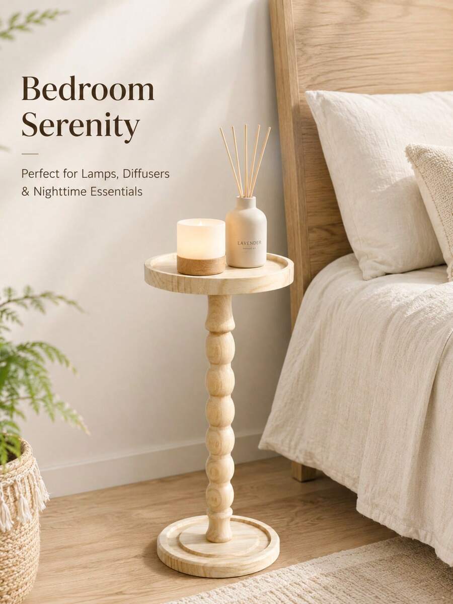 1pc Minimalist Round Solid Wood Coffee Side Table, Tea Table, Portable Multi-Functional Storage Wooden Table, Service Table For Candle Holder, Plant Stand, Suitable For Living Room, Bedroom, Sofa Side, Coffee Corner, Balcony, Garden, Fits Various Home Decor Styles - Multicolor - View 1