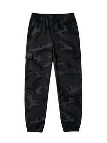 Men's Lightweight Loose Fit Outdoor Camouflage Cargo Pants With Cuffed Hem And Multiple Pockets - Black - View 7