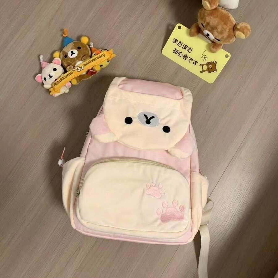 Rilakkuma 200pcs New Cartoon Japanese Style Backpack Cute Bear & Cat Large Capacity School Bag Versatile For Girls Students - Multi-color - View 1