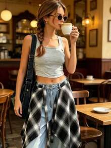 Unisex Faux Shirt Hem, Striped Layered Shirt Extender With Waist Tie, Multi-Functional Street Style Layering Top Accessory, Suitable For Hoodies, Dresses And Skirts, Abdominal Coverage And Shaping Faux Layer, Unisex - A - View 4