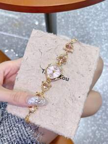 1pc New Casual Fashion Women's Bracelet Watch, Crystal Decorated Dial, Rhinestone Inlaid Strap, Suitable For Students Back To School - one-size - View 5
