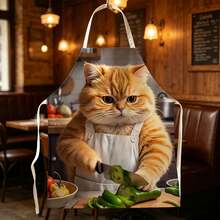 1pc Cartoon Cute Cooking Cat Creative Print Apron - Sleeveless Design, Durable And Comfortable Fit, Featuring Cat Cooking Pattern, Suitable For Cooking, Baking And Home Cleaning, Household Cleaning, Housework Apron, Hand-Painted Gardening Apron, Fun Home Gift - Multicolor - View 5
