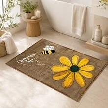 1pc, Bee & Daisy Pattern Printed Faux Cashmere Kitchen Mat, Absorbent Kitchen Floor Mat, Kitchen Rug, Long Runner Mat, Sink Front Mat, Suitable For Kitchen, Bathroom, Entryway, Hallway, Laundry Room And Home Decor - Multicolor - View 10
