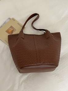 Woven Texture Tote Bag Women's 2026 New Summer High-End Luxury Shoulder Bag Large Capacity Commuter Bag - Brown - View 8