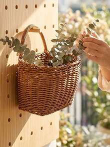 1pc Woven Hanging Basket Wall Mounted Storage Basket, Boho Rattan Hanging Wall Organizer For Plant Lovers, Space Saving Basket For Living Room Bathroom Kitchen Entryway, Hanging Decor Storage For Remote Control Sundries Accessories, Natural Farmhouse - View 1