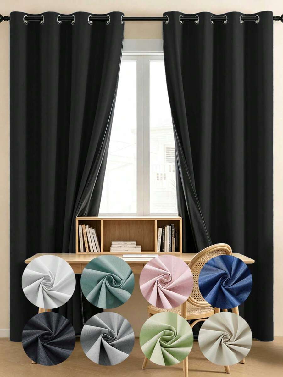 100% Blackout Curtains 2 Panels Thermal Insulated Rod Pocket Window ...