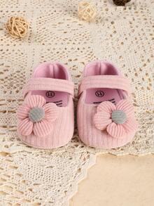1 Pair Girls Solid Color Fabric Flower Flat Fashion Soft Sole Cute Princess Shoes, Suitable For Spring And Autumn - Pink - View 6