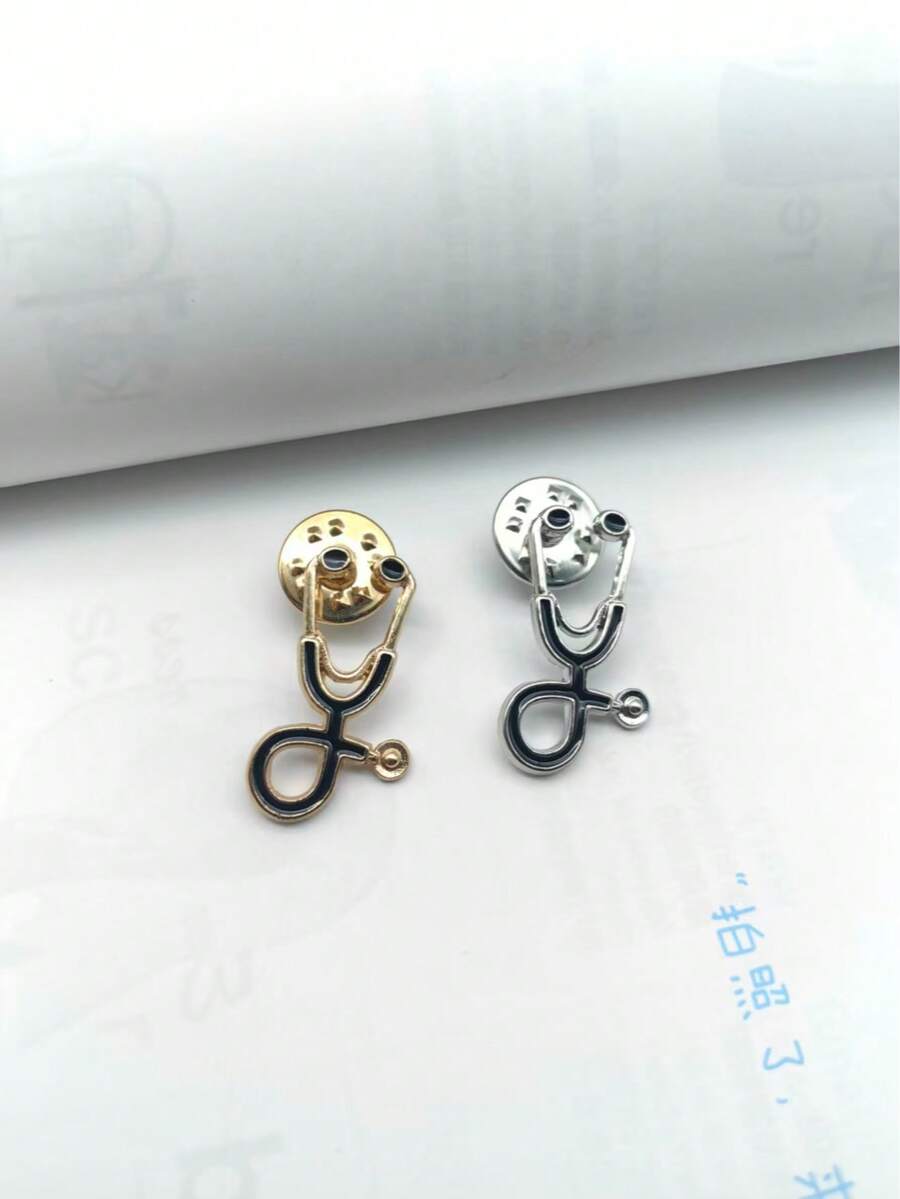 YWGEZHI 2款極簡中性個性創意聽診器胸針,節日禮物 - 彩色 - 查看 1