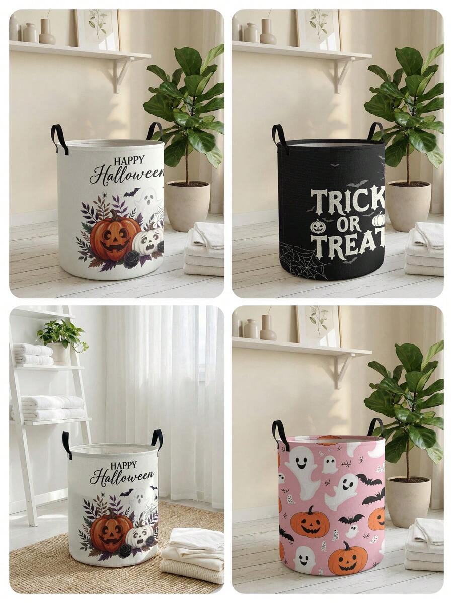 1pc Storage Basket Laundry Basket Laundry Tub Halloween Print Design Foldable Multi-Purpose With Handle Storage Basket Suitable For Daily Storage Of Clothes, Jewelry, Toys, Etc. - Multicolor - View 1