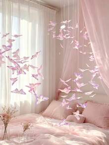 11/21Pcs Mini DIY Crystal Butterfly Hanging Ornaments, Pink/Purple Decorative Butterfly Curtain For Christmas Tree, Wedding & Bedroom Decor - View 4