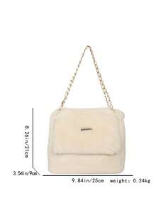 Autumn/Winter New Plush Bag, Solid Color Minimalist Flap Plush Bag, Lightweight Large Capacity Shoulder Crossbody Women's Bag, Chain Square Design, Suitable For Women's Daily Use - White - View 10