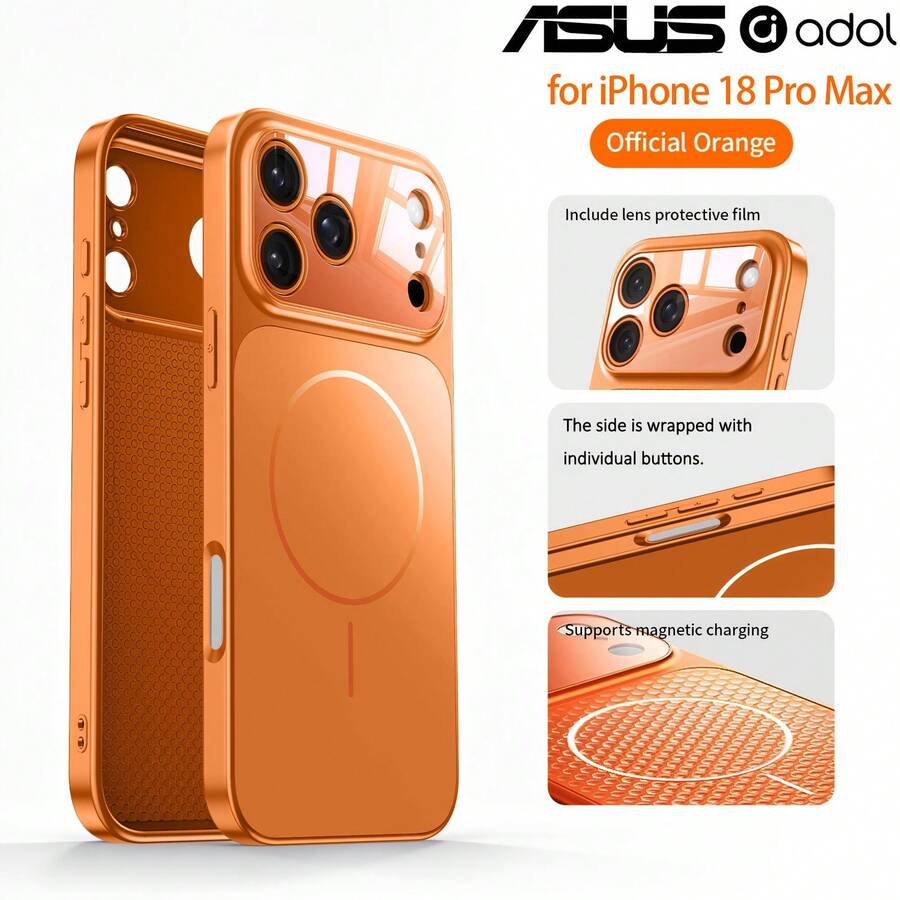 حافظة هاتف ASUS متوافقة مع iPhone 17 Pro Max / iPhone 17 17Pro / iPhone 18 Pro / 18Pro Max، تصميم تغطية كاملة، فيلم حماية العدسة، دعم الشحن المغناطيسي، نسيج مطفي متكامل، حافظة هاتف خفيفة الوزن ومقاومة للصدمات، متوفرة باللون الشمبانيا / الأزرق الداكن / البرتقالي