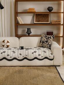 1‑Piece Vintage Floral Jacquard Sofa Pad, Reversible Scalloped Edge Sofa Cover, Anti‑Slip Textured Couch Protector For Farmhouse Living Room Home Decor - Beige - View 7