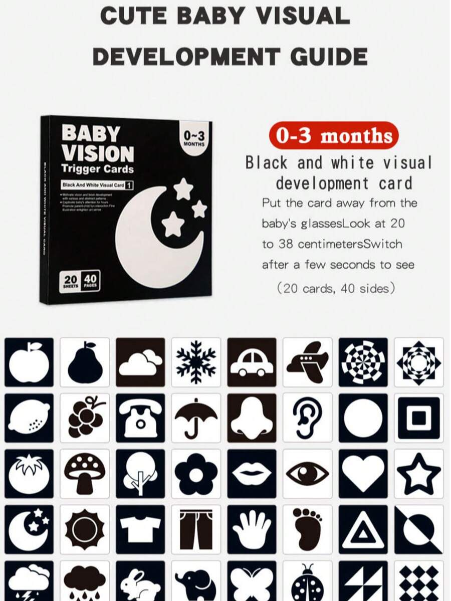 Black & White Flash Cards For Newborns, Visual Stimulation Cards For 0-36 Months Babies, Colorful Tracking Cards, Educational Cognitive Cards
