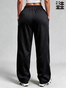 mulinsen Women Athletic Straight Leg Sweatpants,Elastic Drawstring Waist Side Seam Stitching Loose Fit Side Pockets,Workout Daily Street Outdoor Wear - Black - View 5