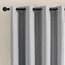 100%遮光窗簾 2片裝 隔熱保溫 穿桿式窗飾，適用於臥室與客廳 - 灰色 - 查看 7