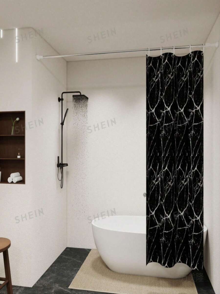 Premium Black Marble Pattern Shower Curtain, Luxury Style, Easy To Clean, Durable, Water-Resistant, Blackout, Opaque, Suitable For Bathroom, Hotel, Home, School, Multiple Sizes Available, Adjustable, With Hooks - Black Marble - View 1