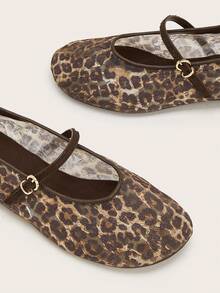 Women's Coffee Brown Sexy Leopard Print Casual Ballet Buckle Flat Sandals Beach Vacation - Multicolor - View 3