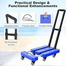 500 Lbs Capacity Heavy Duty Folding Hand Truck With Wheels, Telescopic Handle And 1 Elastic Rope, Portable Luggage Cart For Moving, Travel, Home Use, Blue - Multicolor - View 2