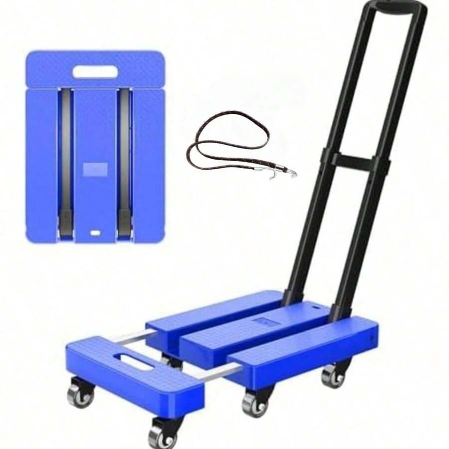 500 Lbs Capacity Heavy Duty Folding Hand Truck With Wheels, Telescopic Handle And 1 Elastic Rope, Portable Luggage Cart For Moving, Travel, Home Use, Blue - Multicolor - View 1