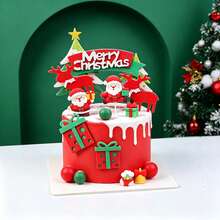 16pcs Christmas Cake Toppers, Soft PVC Santa Claus Stocking Bell Figurine, Christmas Tree Banner Insert, Holiday Cake Decorations Set - Multicolor - View 1