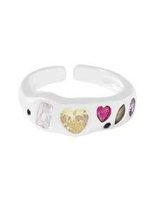 Women's Asymmetrical Alloy Metal Colorful Heart Ring, Niche Vintage Personalized, Minimalist Versatile Elegant Ring - Multicolor - View 6