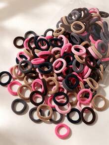 100pcs Girls Random Color Vintage Small Thumb Seamless High Elastic Hair Ties - Multicolor - View 3