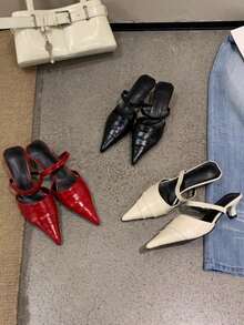 Vintage Chunky Heel Pointed Toe Women's New Style Elegant Commute French Mary Jane High Heels - Red - View 9