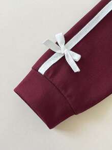 Tween Girl Cartoon Letter Pattern Embroidered V-Neck Long Sleeve Sweatshirt And Pants - Burgundy - View 6