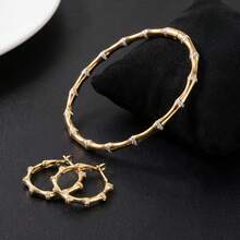 2pcs Elegant 18K Gold Plated White Diamond Bamboo Knot Bracelet & Earrings Jewelry Set, Suitable For Women's Daily Wear, Party And Banquet, Exquisite Gift - Gold - View 1
