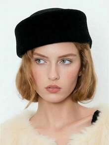 Black Vintage Wool Beret - Autumn Winter Elegant Retro French Style Plain Top Hat - Black - View 1