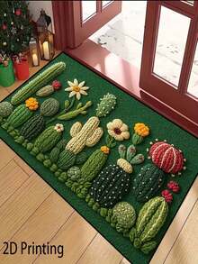 2D 1 pieza Alfombra de mesita de noche con diseño de patrón de cactus verde fresco, lavable a máquina, adecuada para baño, cocina y dormitorio. Regalo de decoración del hogar para vacaciones. 65EF - A - Ver 1