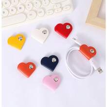 1pc Mixed Color Heart-Shaped Data Cable Storage Box, Earphone Cable Winder Storage Box, PU Leather Cable Organizer, Unisex Gift, Anti-Loss Cable Winder, Bohemian Style, Recommended 1-2 Cables Per Box - Multicolor - View 2