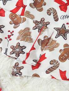 Christmas Print Women's Long Sleeve Long Pants Bubble Crinkle Pajama Set - Apricot - View 5