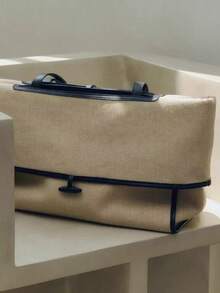 Niche Design Minimalist Canvas Tote Bag, Vintage Large Capacity Daily Commute Handbag, Casual Versatile Shoulder Bag For Women - Beige - View 7