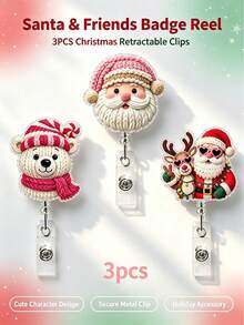 Christmas Retractable Acrylic Badge Reel, Knitted Style ID Holder, Anti-Loss Nurse Badge Clip - A - View 5