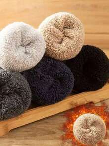 1/3/5 Pairs Mid-Calf Socks, Warm Lining, Couple Style, One Size, Black Color, Excellent Warmth - Terry Socks - View 2